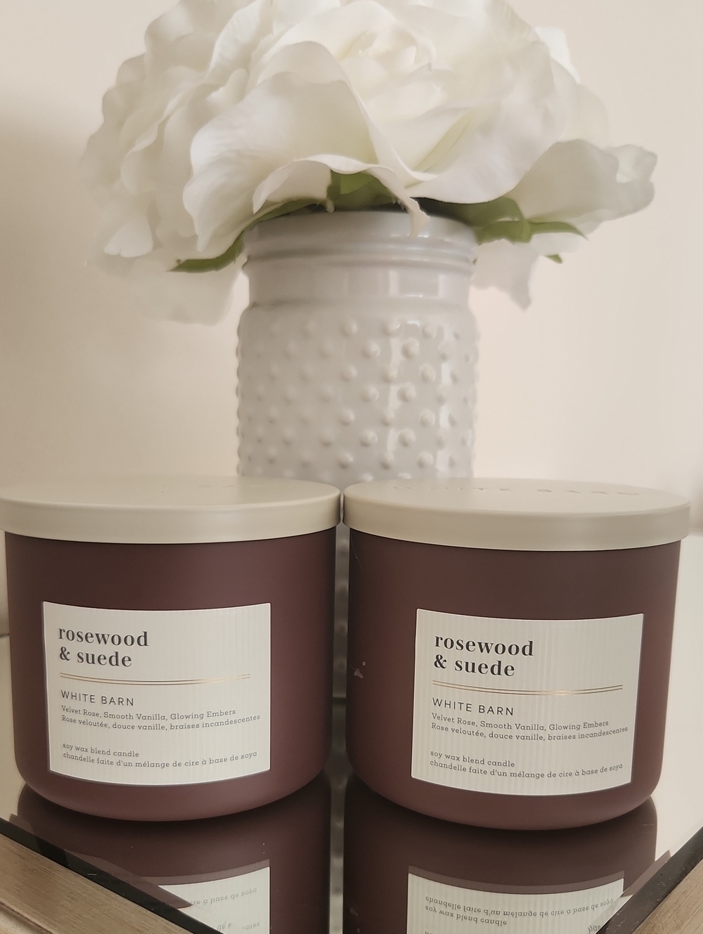 White Barn 3 Wick Rosewood & Suede Scented Candle Set of 2